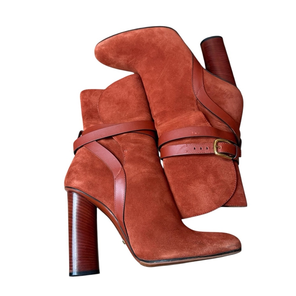 Gucci Abigail Suede Ankle Boots Rust Orange Ankle Straps EU 39 US 9 - Picture 8 of 16